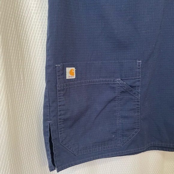 Carhartt Navy Blue V Neck Pocket Ripstop Yoke Scrub Top Size Small - Picture 6 of 9